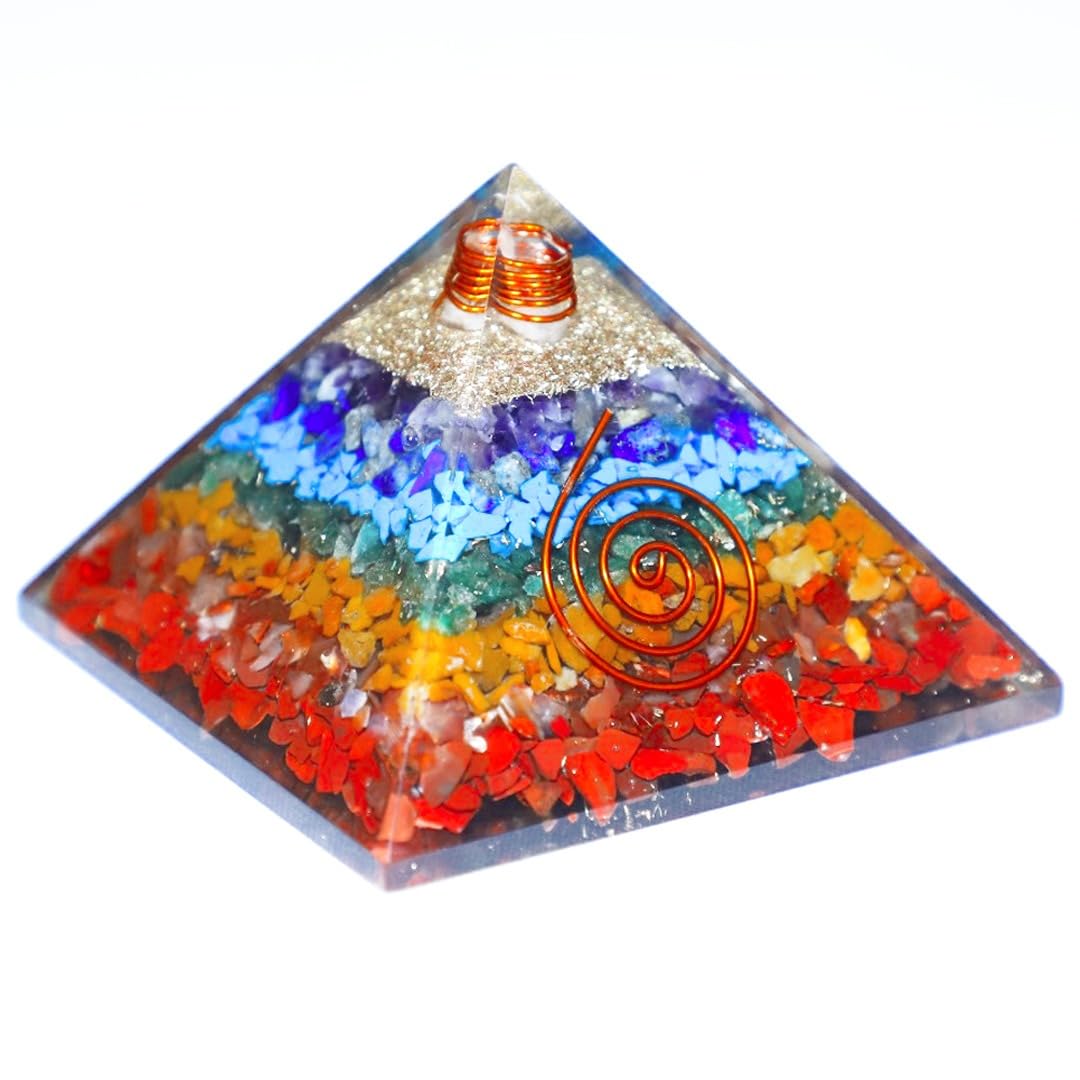 Divinity Crystals Natural Healing Orgone Pyramid Home Decor Vastu for Home Study Table Office Desk Reiki Feng Shui Symbol Crystal Showpieces for Home Decor Education Gifts Seven Chakra